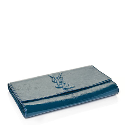 Saint Laurent Textured Patent Monogram Large Belle De Jour Clutch Turquoise 4 of 7