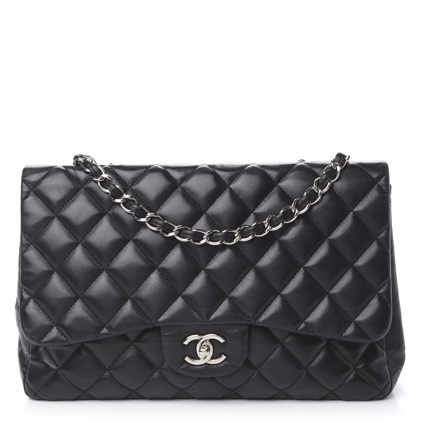 Lambskin Quilted Jumbo Single Flap Black