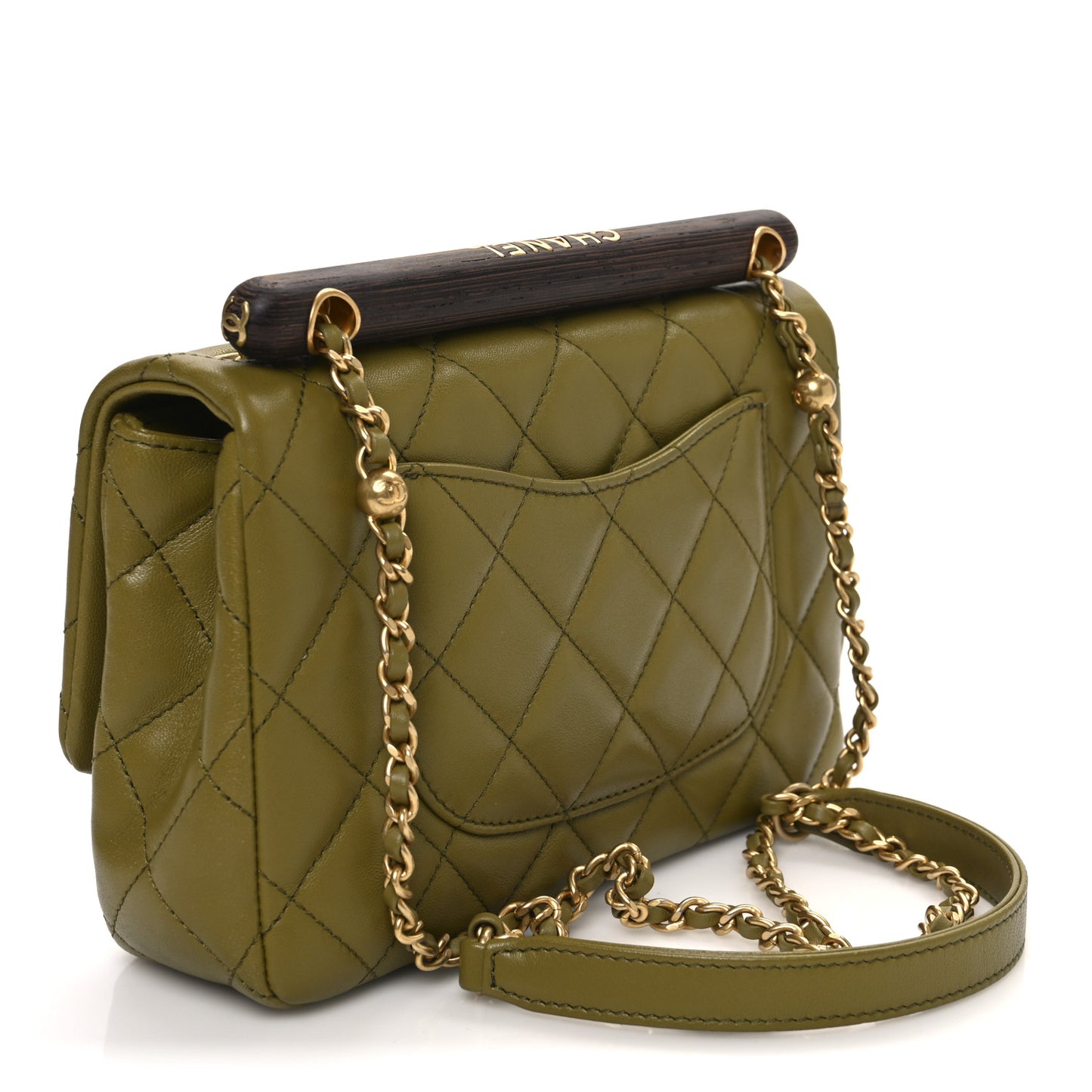 Lambskin Quilted Small Wenge Wood Flap Green