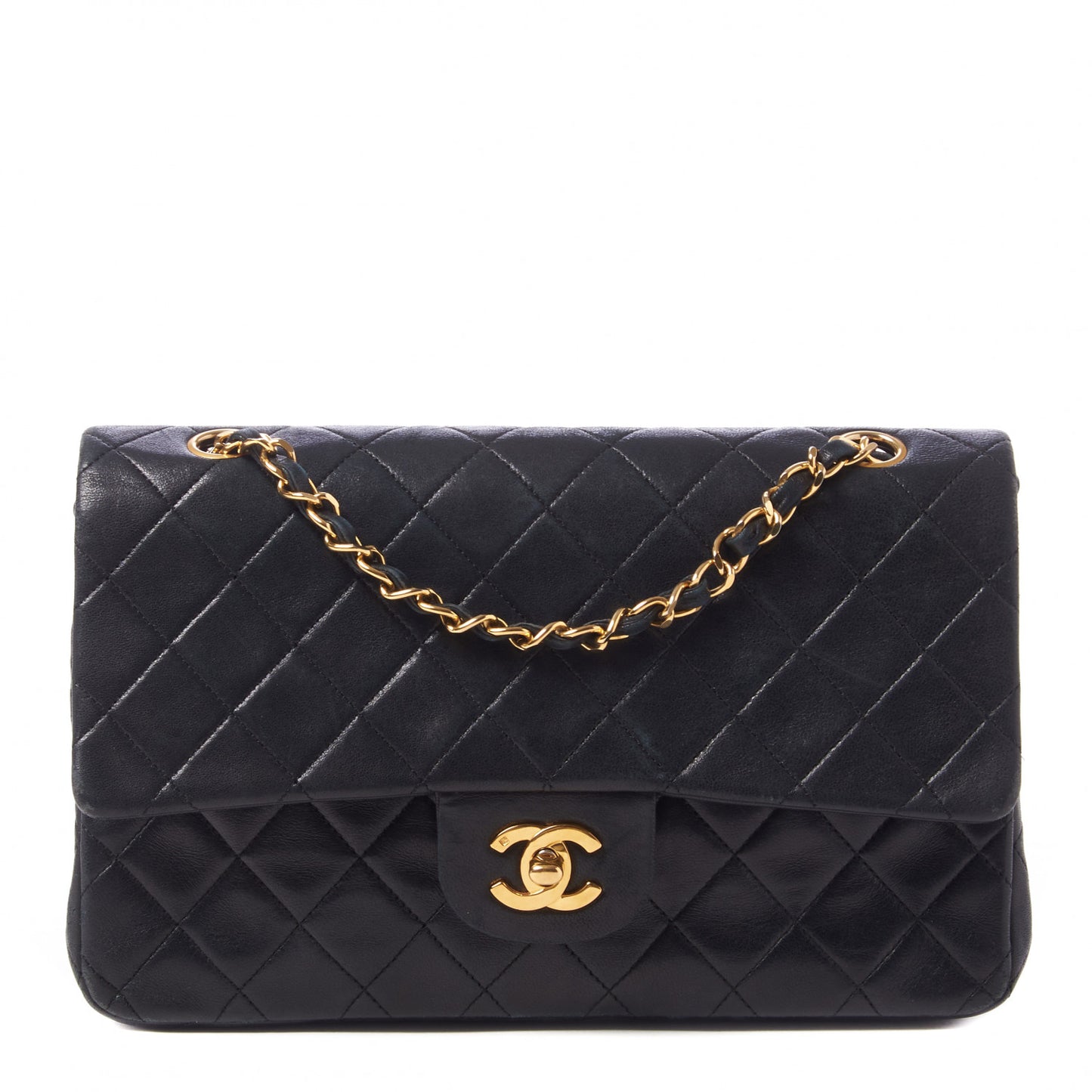 Lambskin Quilted Medium Double Flap Black