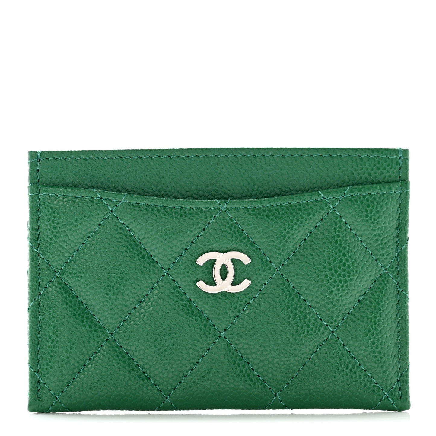 Caviar Quilted Card Holder Green