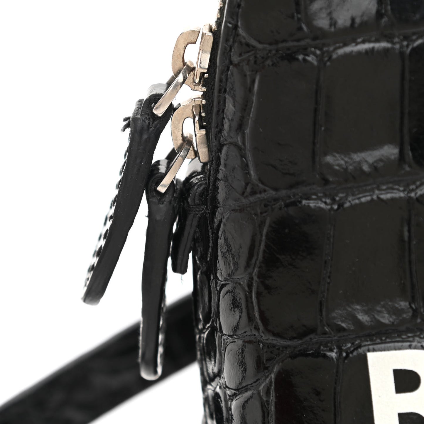 Calfskin Logo Crocodile Embossed XXS Ville Top Handle Bag Black White
