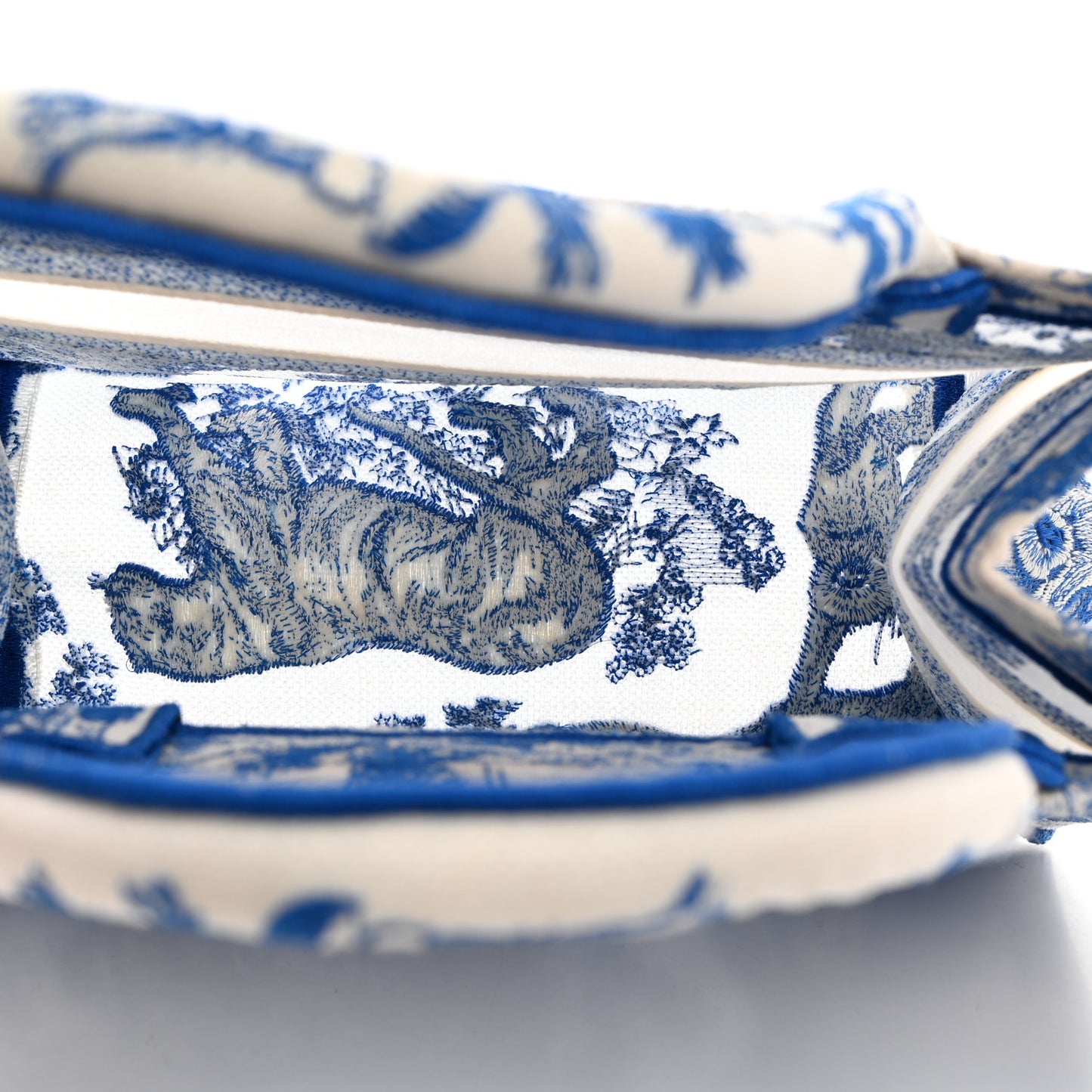 Transparent Canvas Embroidered Small Toile De Jouy Reverse Book Tote Fluorescent Blue