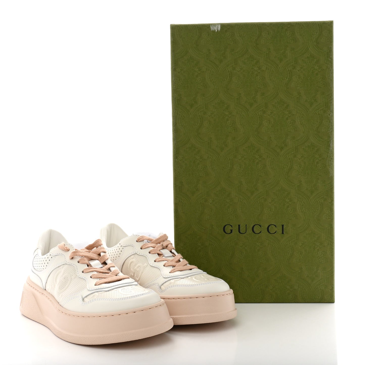 Calfskin GG Tennis Embossed Womens Platform 55mm Sneakers 35 White