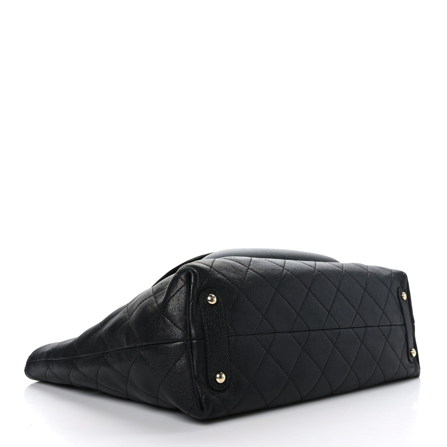 Sheepskin Caviar Quilted Large Shopping Tote Black
