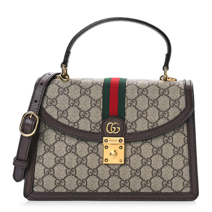 Gucci GG Supreme Monogram Textured Dollar Calfskin Web Small Ophidia Padlock Top Handle Bag Beige Ebony New Acero 1 of 9