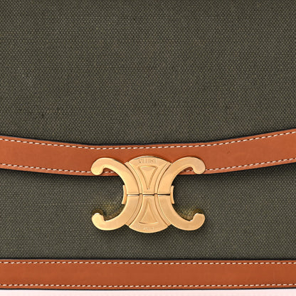 Celine Textile Natural Calfskin Classique Triomphe Khaki Tan 7 of 9
