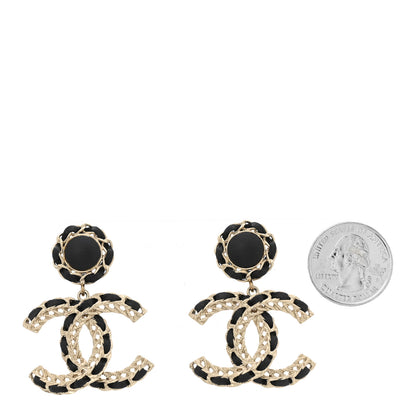 Chanel Lambskin CC Chain Drop Earrings Black Gold 2 of 5