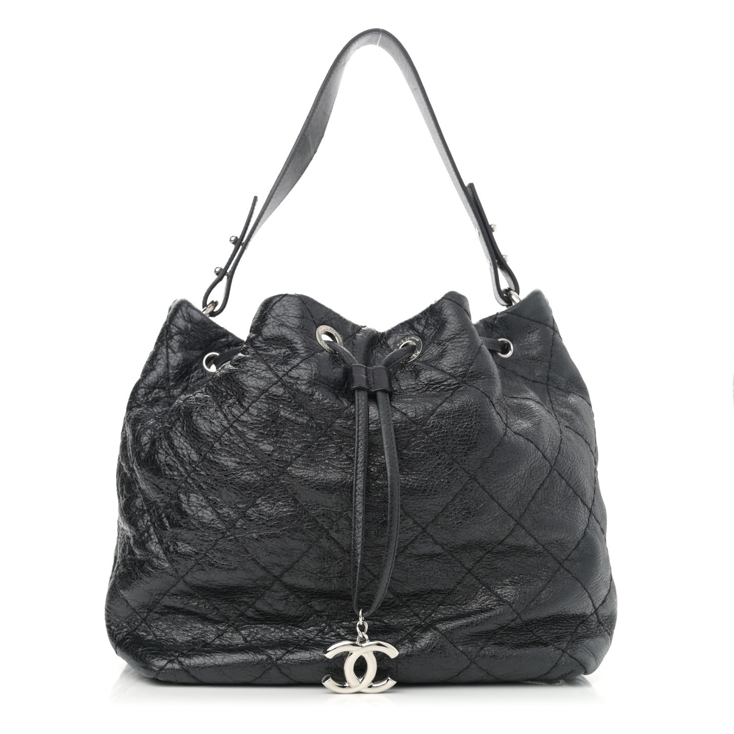 Chanel Glazed Calfskin On The Road Drawstring Tote Black 1 of 11