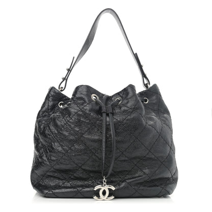 Chanel Glazed Calfskin On The Road Drawstring Tote Black 1 of 11