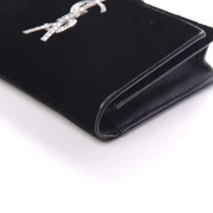 Saint Laurent Velvet Crystal Monogram Tassel Chain Wallet Black 8 of 16