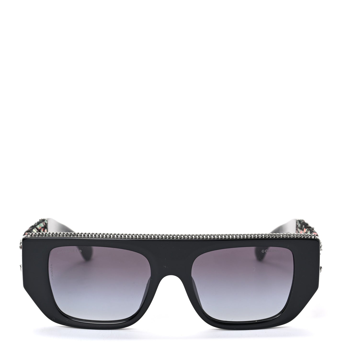Acetate Tweed Diamanté Chain CC Rectangle Sunglasses 71549A Black Multicolor