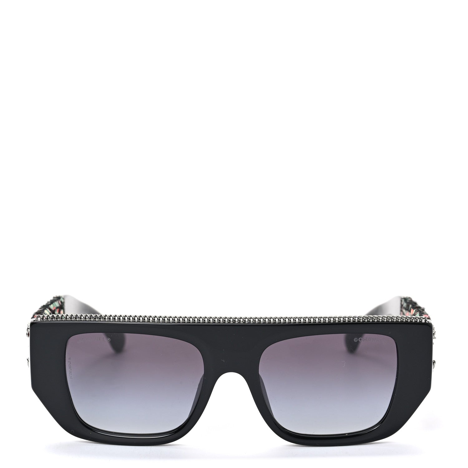Chanel Acetate Tweed Diamanté Chain CC Rectangle Sunglasses 71549A Black Multicolor 2 of 6