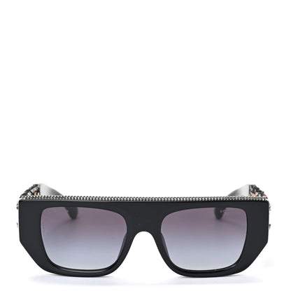 Chanel Acetate Tweed Diamanté Chain CC Rectangle Sunglasses 71549A Black Multicolor 2 of 6