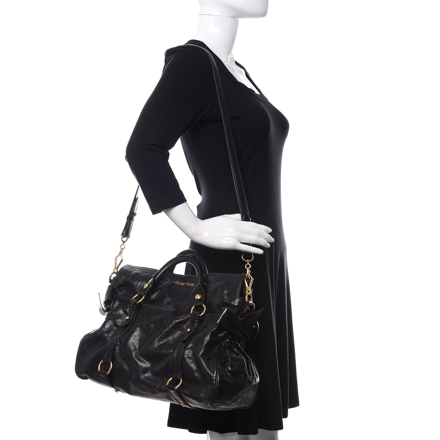 Miu Miu Vitello Lux Medium Bow Bag Black 2 of 9