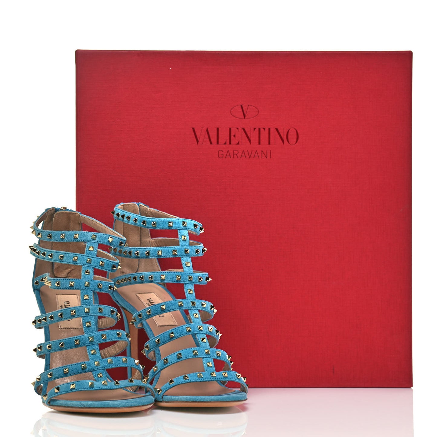 Suede Lovestud Caged 90mm Sandals 38 Cerulean