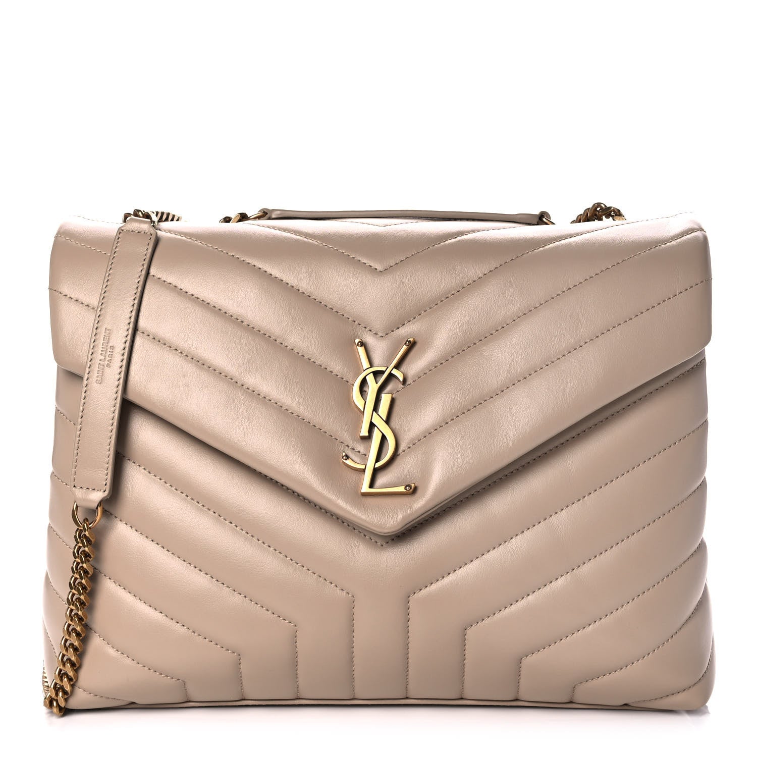 Saint Laurent Calfskin Y Quilted Monogram Medium Loulou Chain Satchel Dark Beige 1 of 12