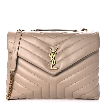 Saint Laurent Calfskin Y Quilted Monogram Medium Loulou Chain Satchel Dark Beige 1 of 12