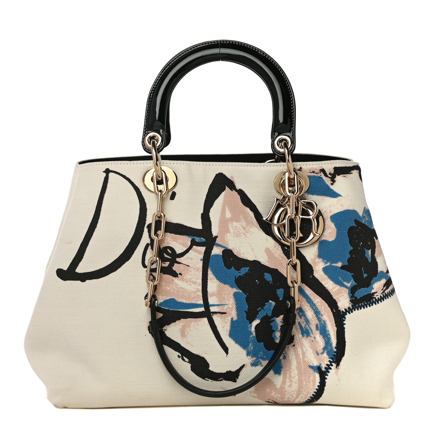 Christian Dior Canvas Printed Flower D-Light Tote White 1 of 10