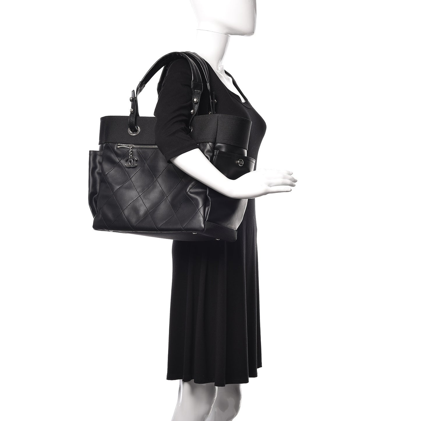 Coated Canvas Quilted Large Paris Biarritz Tote Black