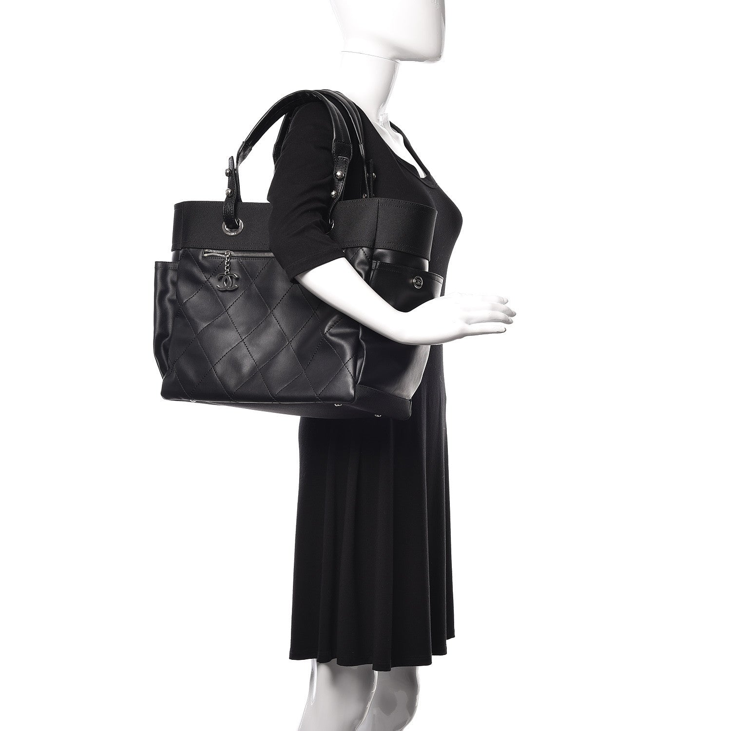 Chanel Coated Canvas Quilted Large Paris Biarritz Tote Black 2 of 14