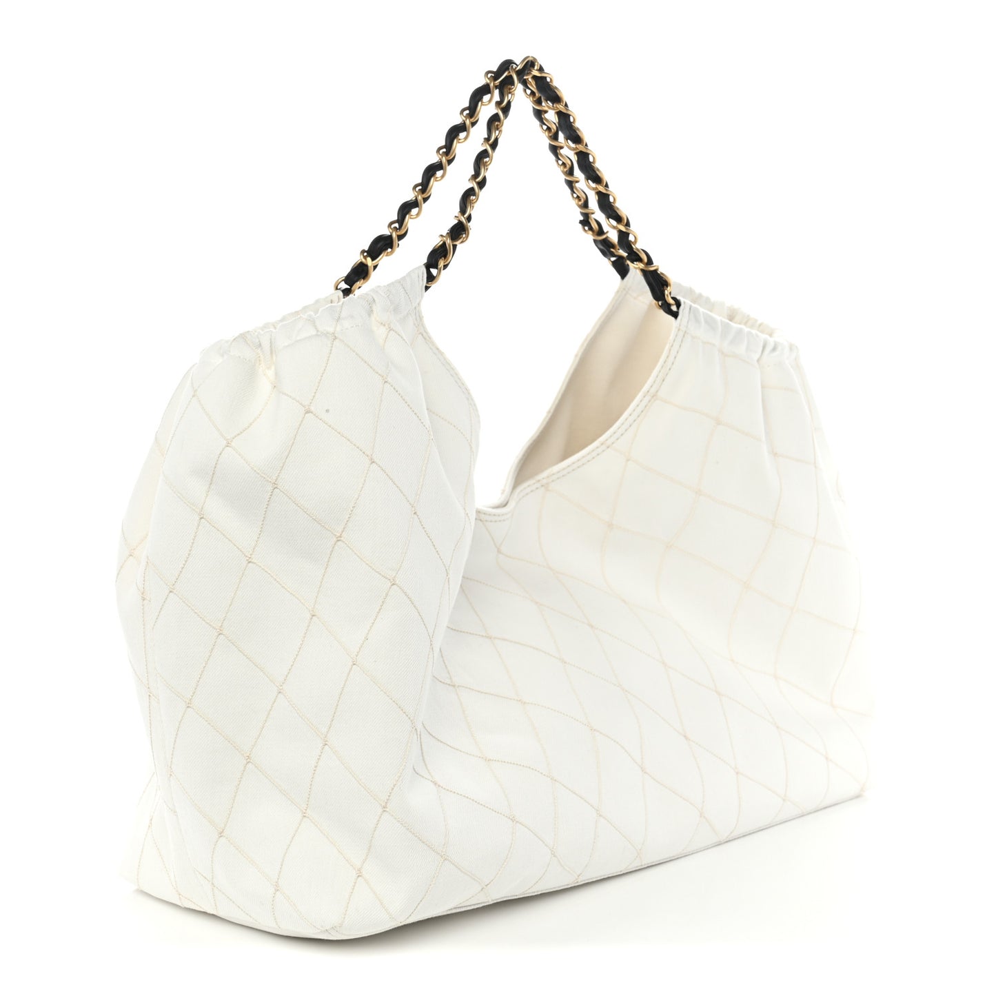 Denim Calfskin Quilted Coco Beach Small Shopping Tote White Black