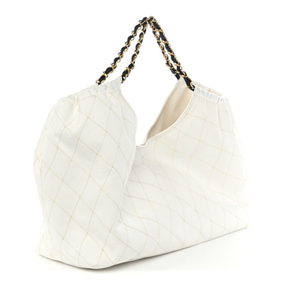Chanel Denim Calfskin Quilted Coco Beach Small Shopping Tote White Black 4 of 11