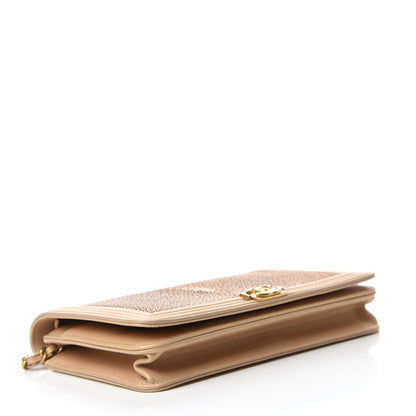 Chanel Metallic Galuchat Stingray Lambskin Boy Wallet On Chain WOC Gold 4 of 15