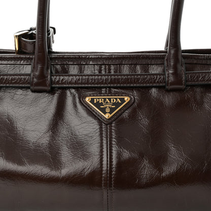 Prada Glossy Calfskin Triangle Medium Bonnie Shoulder Bag Dark Brown 8 of 10
