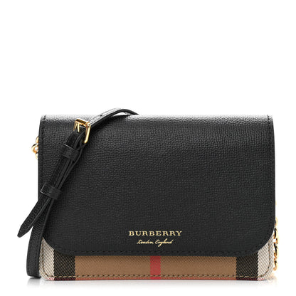 Burberry Derby Calfskin House Check Wallet On Chain Black 1 of 10