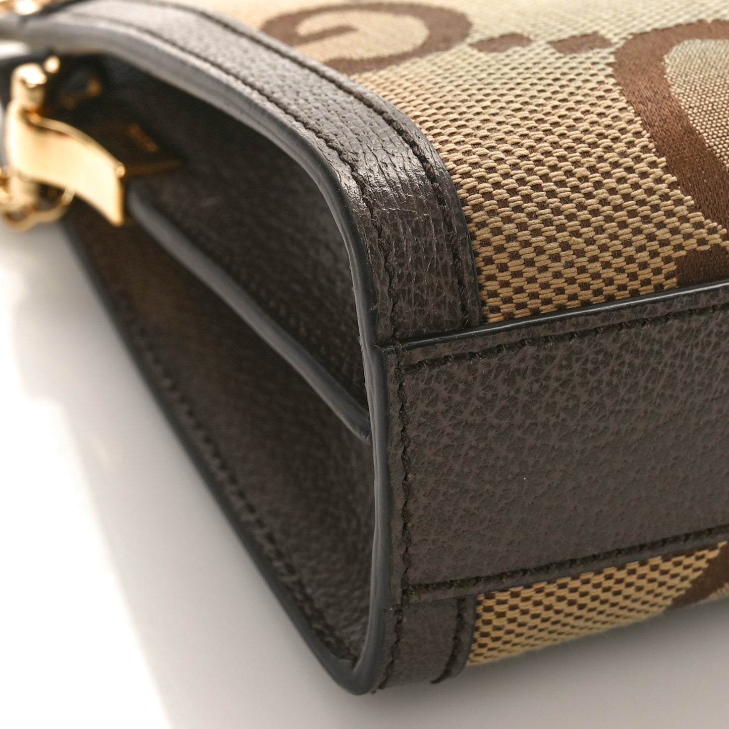 Monogram Jumbo GG Textured Dollar Calfskin Web Small Ophidia Chain Shoulder Bag Camel Ebony New Acero