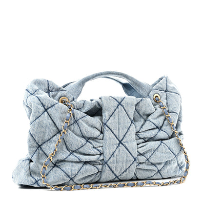 Chanel Washed Denim Quilted Maxi Bow Bag Blue 3 of 11