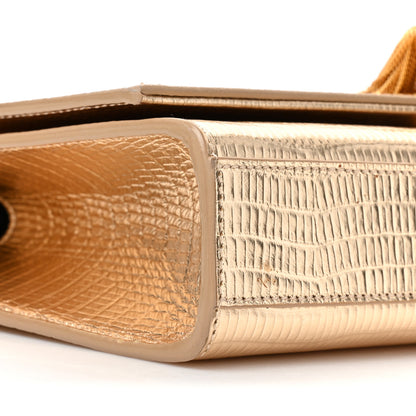 Saint Laurent Metallic Calfskin Crocodile Embossed Medium Classic Monogram Kate Tassel Satchel Gold 9 of 12