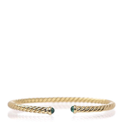 David Yurman 18K Yellow Gold Emerald 4mm Cablespira Bracelet 1 of 5