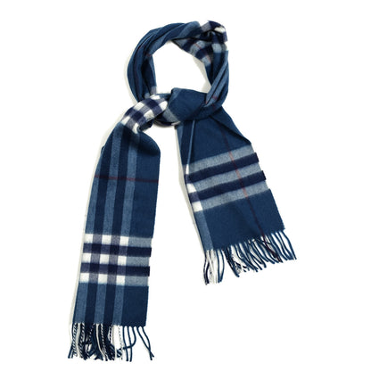 Burberry Cashmere Giant Check Fringe Scarf Blue 1 of 4