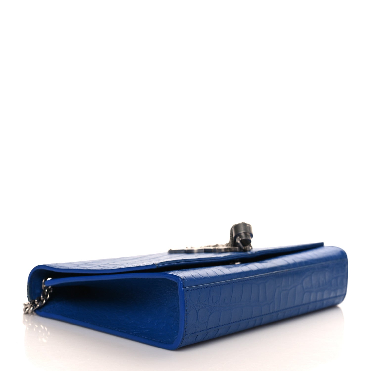 Saint Laurent Calfskin Crocodile Embossed Medium Classic Monogram Kate Tassel Satchel Bleu Majorelle 4 of 9