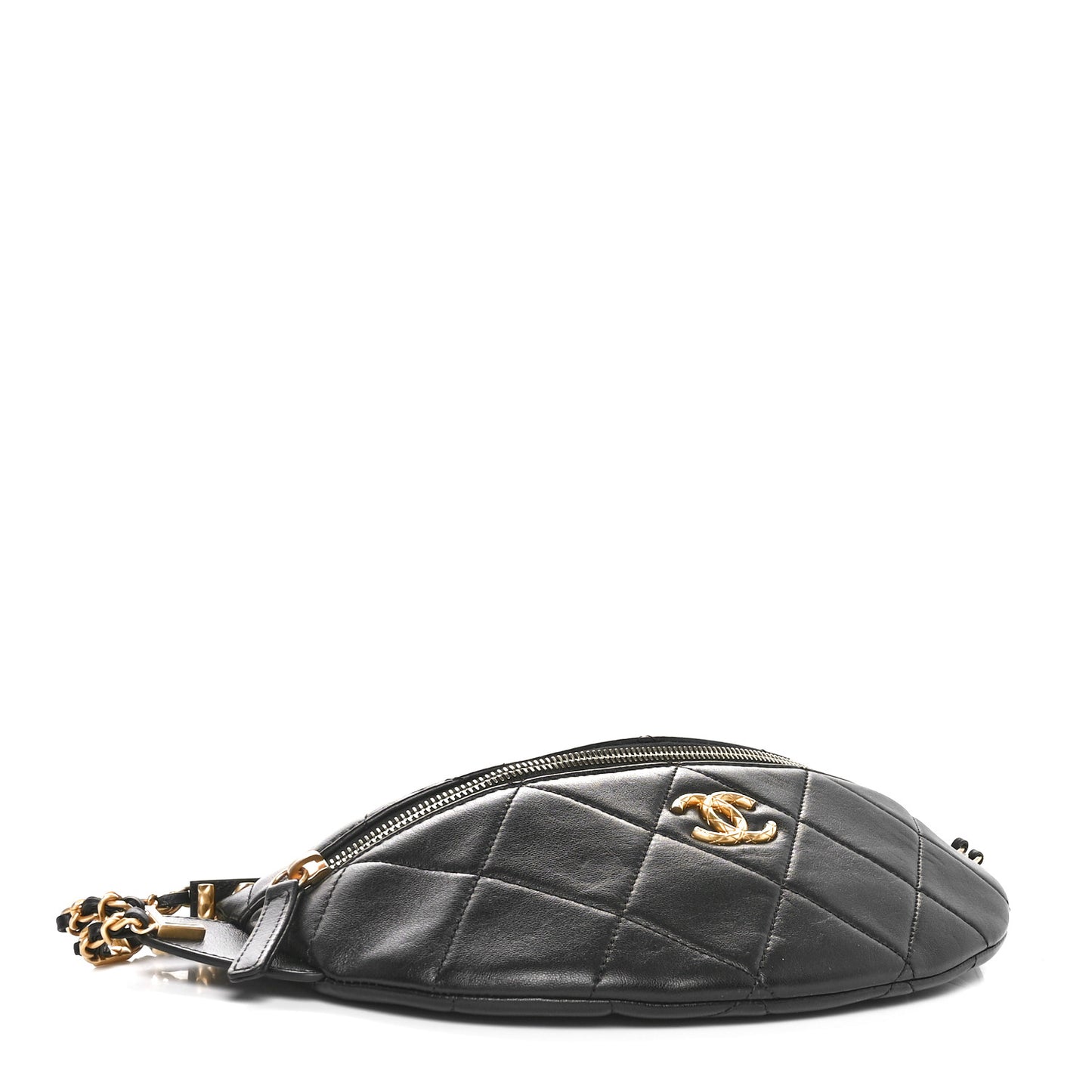 Lambskin Enamel Quilted Waist Bag Black