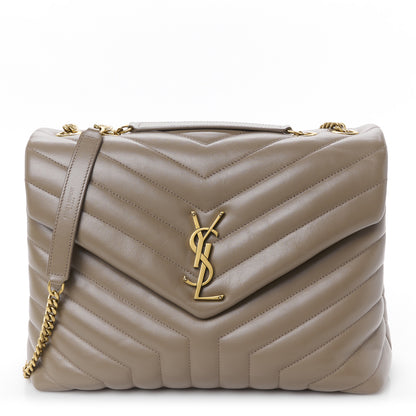 Saint Laurent Calfskin Y Quilted Monogram Medium Loulou Chain Satchel Taupe 1 of 11