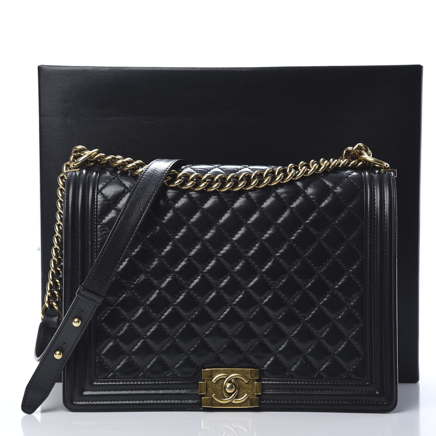 Chanel Glazed Calfskin Quilted Large Boy Flap Black 14 of 14
