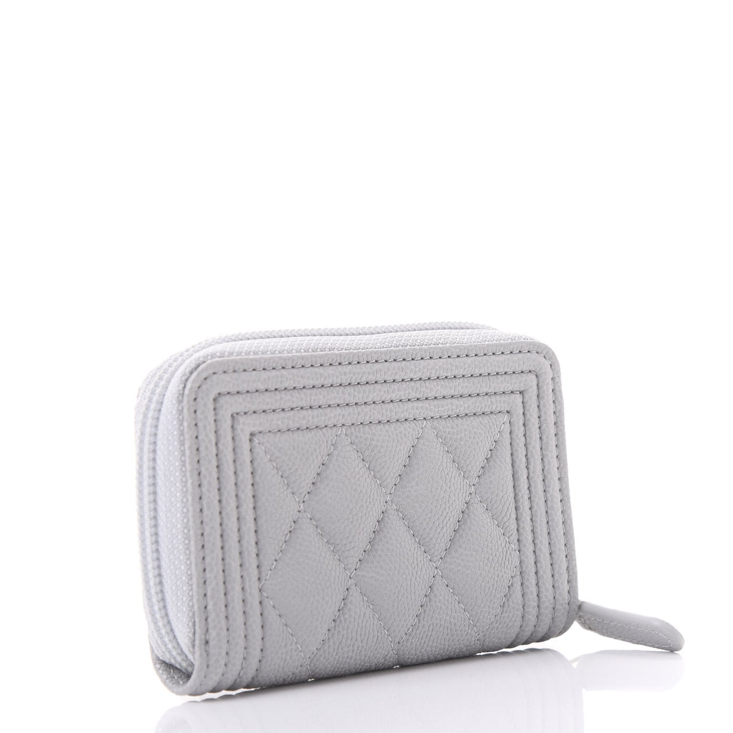 Caviar Quilted Boy Zip Around Coin Purse Wallet Grey