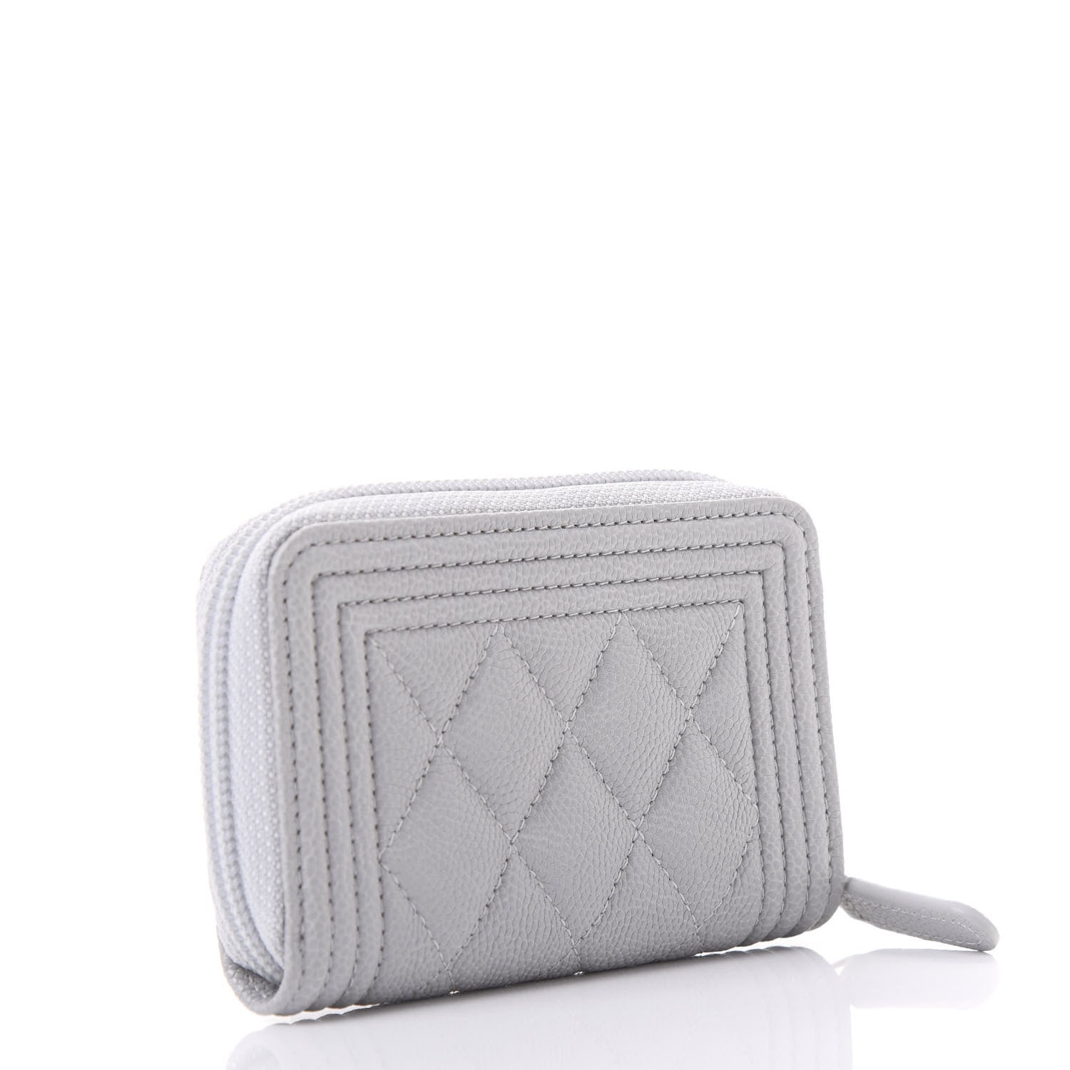 Chanel Caviar Quilted Boy Zip Around Coin Purse Wallet Grey 3 of 11