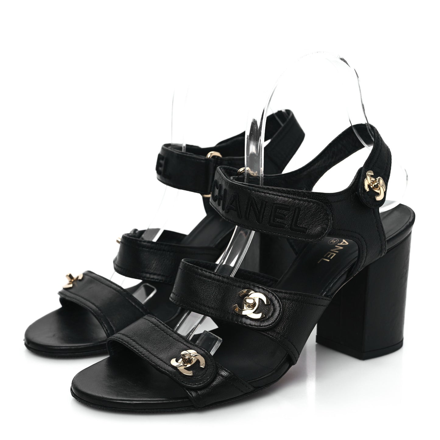 Goatskin CC Turnlock Sandals 39 Black