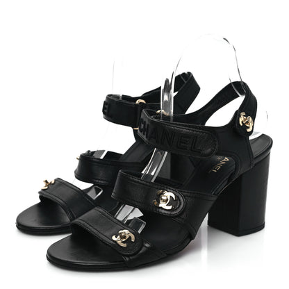 Chanel Goatskin CC Turnlock Sandals 39 Black 3 of 9