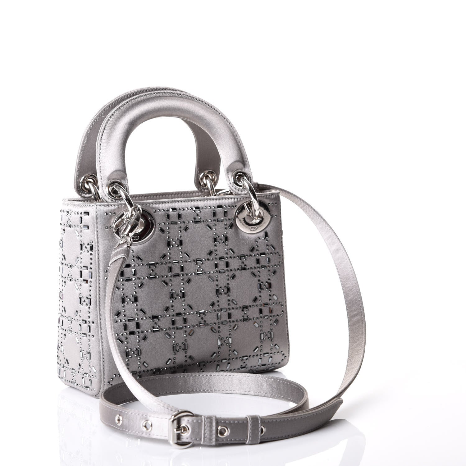 Christian Dior Satin Crystal Cannage Mini Lady Dior Gray 2 of 9