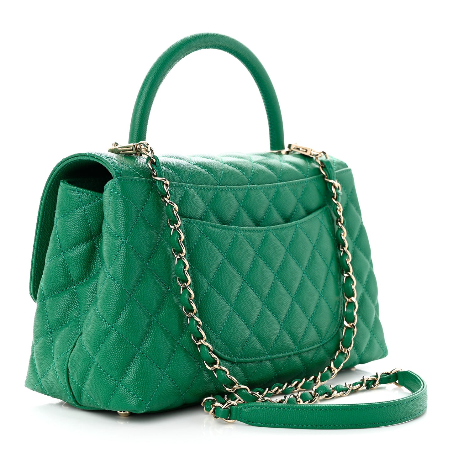 Caviar Quilted Small Coco Handle Flap Green