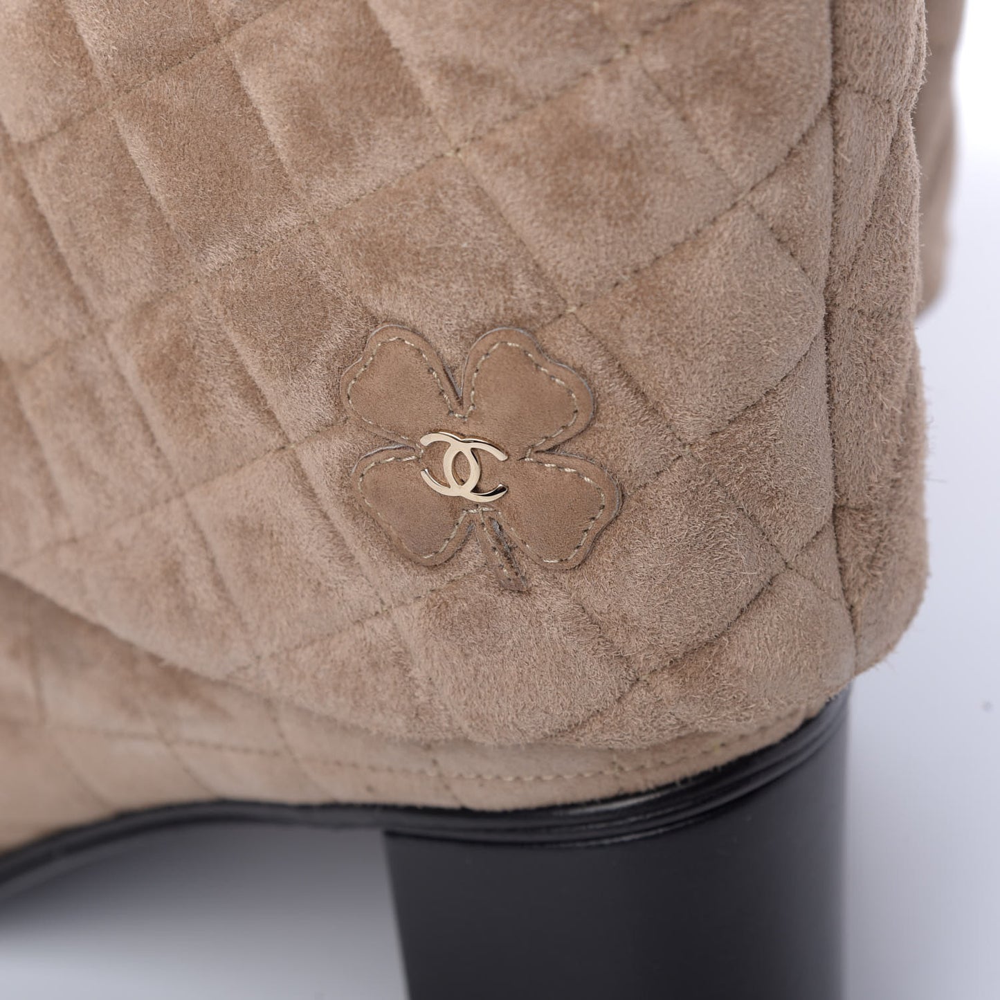 Suede Quilted Foldover CC Clover Short Boots 40 Beige Black