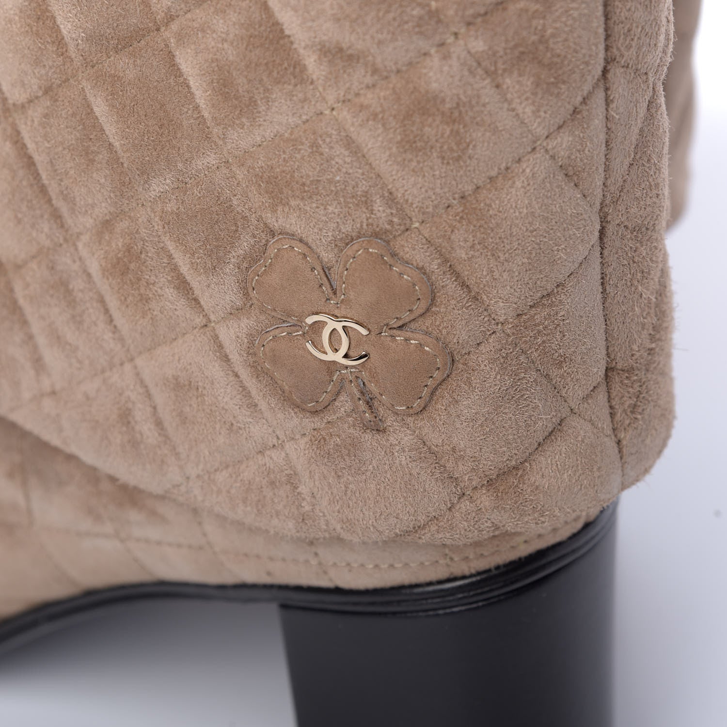 Chanel Suede Quilted Foldover CC Clover Short Boots 40 Beige Black 11 of 11