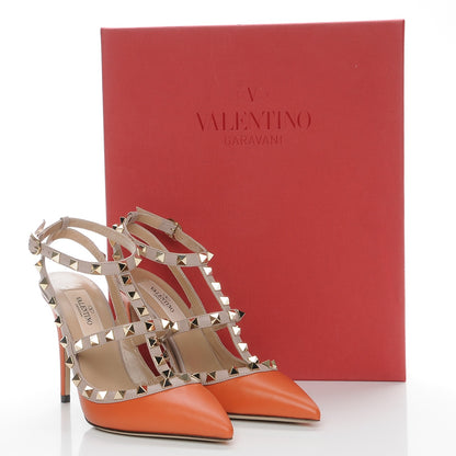 Valentino Garavani Calfskin Nappa Rockstud Ankle Strap 100mm Pumps 36 Orange Poudre 9 of 9