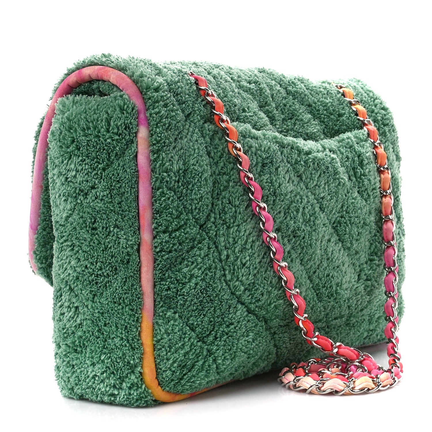 Chanel Mixed Fibers Quilted Large Flap Bag Green Pink 3 of 10