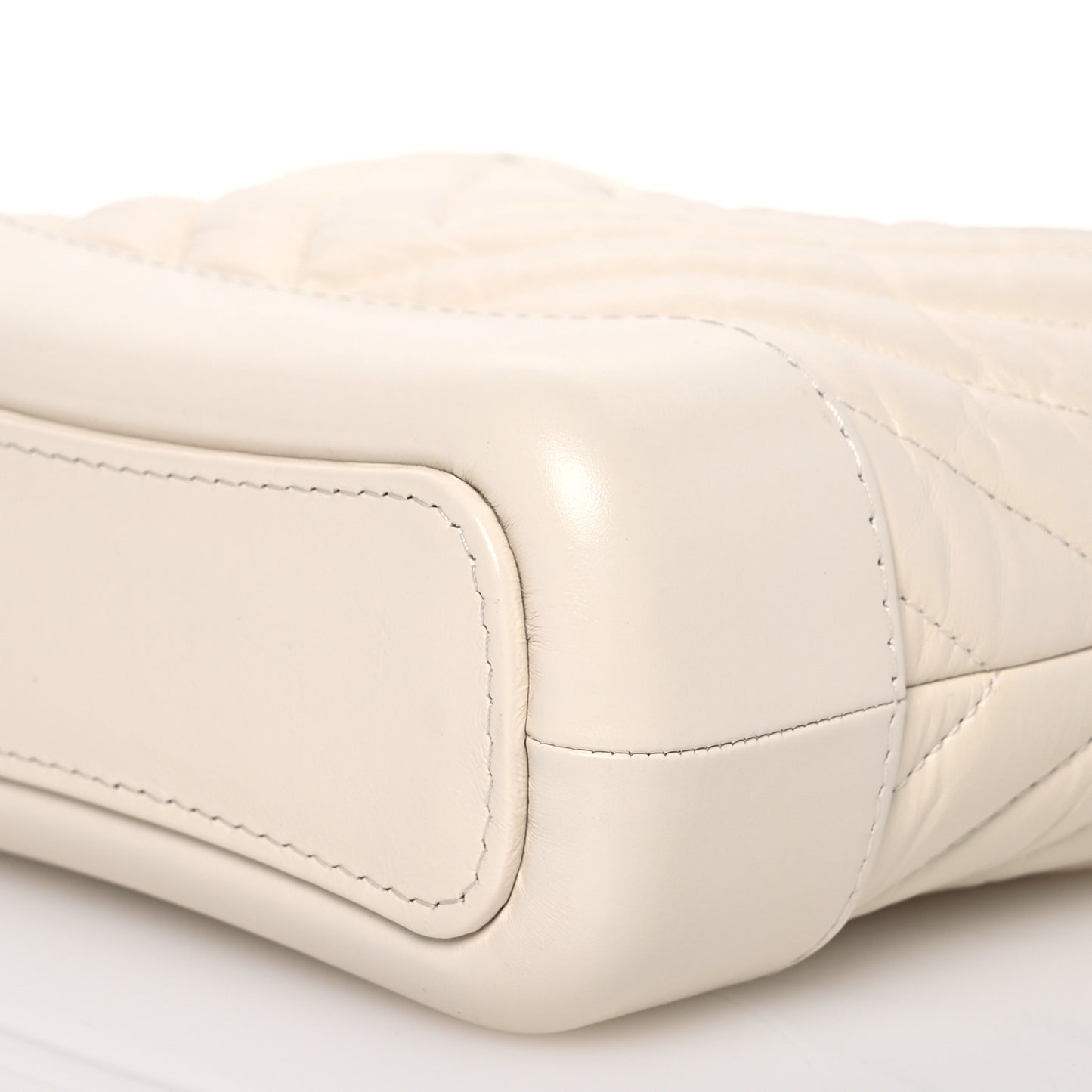 Aged Calfskin Chevron Quilted Small Gabrielle Hobo White